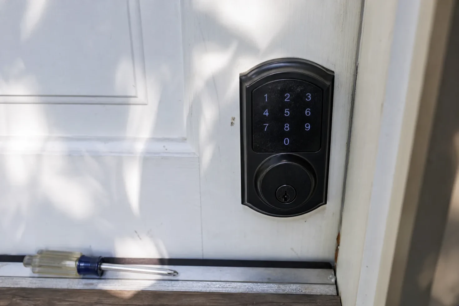 Keypad deadbolt fitted to a front door