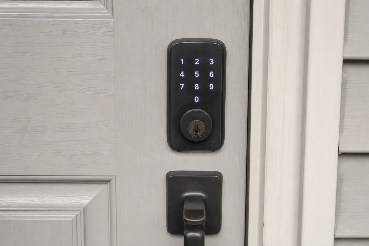 Keypad deadbolt installed on a front door, LA